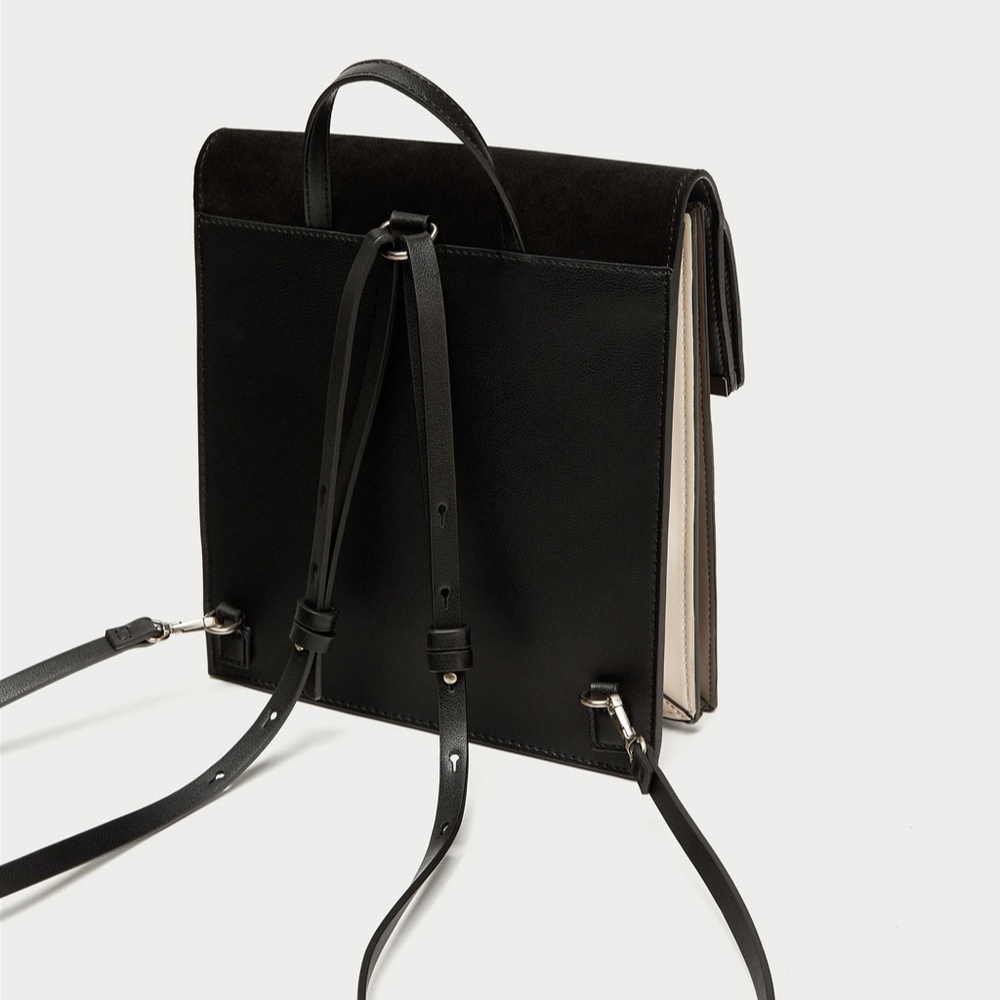 ZARA SLEEK LEATHER BACKPACK WITH METALLIC DETAIL - Picture 4 of 8